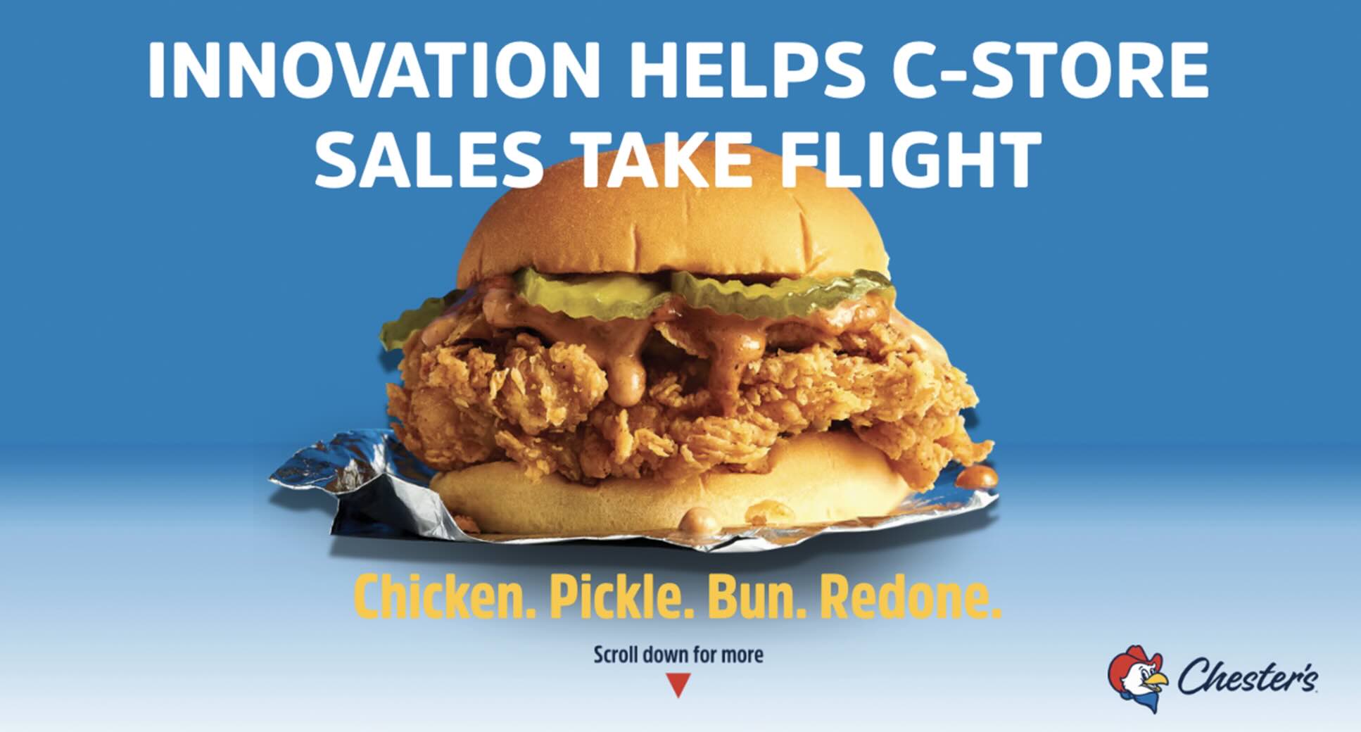 Chicken sandwich advertisement with tagline.